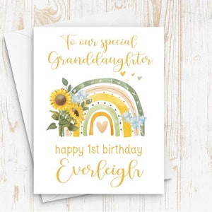 1st Birthday Card Baby, Birthday Card, For Granddaughter, Personalized with Name, Sunflower Birthday Card, One Birthday Card, First Birthday