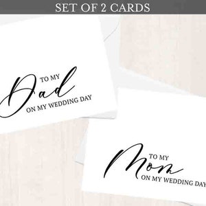 SET OF 2 To my mom on my wedding day, To my dad on my wedding day Cards - Mom and Dad Cards - Wedding Day Cards - Mother of the Bride card