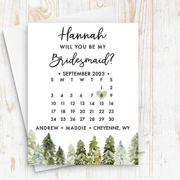 Bridesmaid Proposal Calendar, Save The Date, Bridesmaid Calendar Card, Will you be my Bridesmaid? wedding date card for bridesmaid box