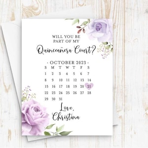 Will you be part of my Quinceañera Court? Calendar Quinceañera Court Proposal Card, Quinceañera save the date, cards for Quinceañera Court