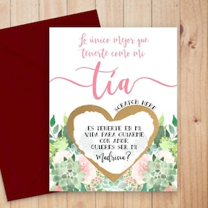SPANISH Godmother Proposal Scratch Off Card - Madrina Card - Madrina card for Tia - Quieres ser mi Madrina? Card with Metallic Envelope