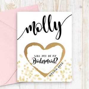 Scratch Off Will you be my bridesmaid Card - Maid of Honor, Matron of Honor, Bridesmaid Ask Card Personalized with Metallic Envelope