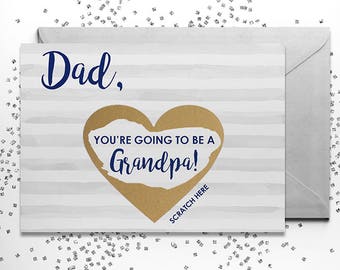 Scratch Off Dad, you're going to be a Grandpa! Card - Pregnancy Announcement Reveal We're Pregnant, Grandpa Card w/ Metallic Envelope