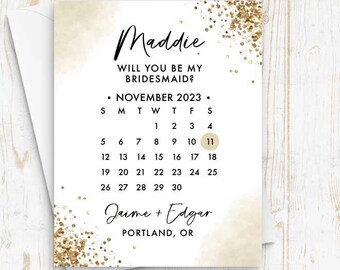 Bridesmaid Proposal Calendar, Save The Date, Bridesmaid Calendar Card, Will you be my Bridesmaid? wedding date card for bridesmaid box