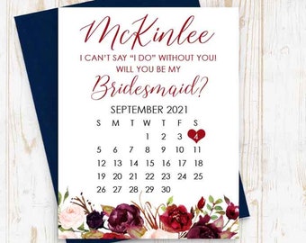 Bridesmaid Proposal Calendar, Save The Date, Bridesmaid Calendar Card, Will you be my Bridesmaid? Floral Bridesmaid wedding date card
