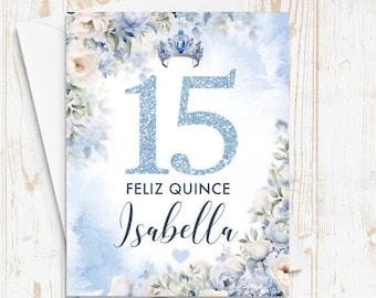 Quince Card, 15th Birthday Card, Quinceanera Birthday Card, Personalized with Name, 15th Birthday Card, Quince Birthday, Feliz Quince card