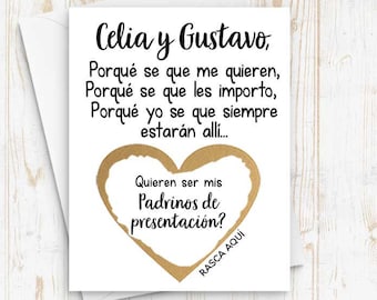 Spanish Godparents PADRINOS DE PRESENTACION Scratch Off Card - Padrinos Card - Quieren ser mis padrinos de presentacion? Card