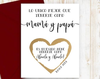 Scratch Off Card Pregnancy Reveal to Parents New Grandparents grandparents to be card Spanish Pregnancy announcement Abuelos Card