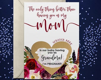 Scratch Off Card Pregnancy Reveal to Mom - Pregnancy Announcement - New Grandma - grandma to be - only thing better than having you as mom