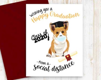 Personalized Corgi Graduation Card Customized Corgi Throwing Cap Convocation Class of 2021 Dog Blank Card A2 Card