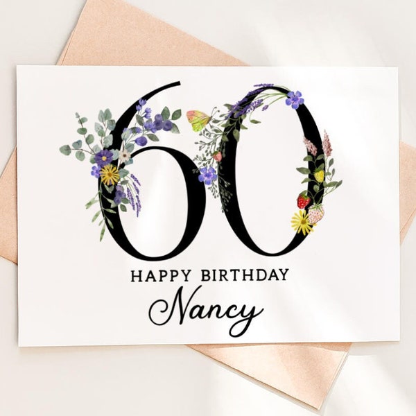 60th Birthday Card, Friend Birthday Card, Personalized with Name, 60th Birthday Card Customized, Sixty Birthday Card, Sixtieth Birthday