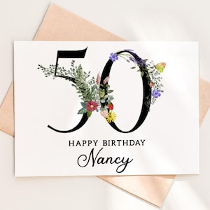 50th Birthday Card, Friend Birthday Card, Personalized with Name, 50th Birthday Card Customized, Fifty Birthday Card, Fiftieth Birthday