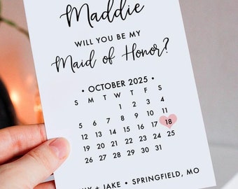 Bridesmaid Proposal Calendar, Save The Date, Bridesmaid Calendar Card, Will you be my Bridesmaid? wedding date card for bridesmaid box