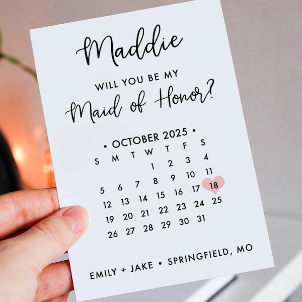 Bridesmaid Proposal Calendar, Save The Date, Bridesmaid Calendar Card, Will you be my Bridesmaid? wedding date card for bridesmaid box