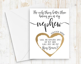 Ring Bearer Proposal for Nephew - Scratch off ring bearer card - Only thing better than having you as my nephew card