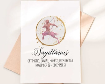 Sagittarius Birthday Card, Zodiac Birthday Card, Astrological, Cute Zodiac Sign Card, Sagittarius Birthday Card, Astrology card
