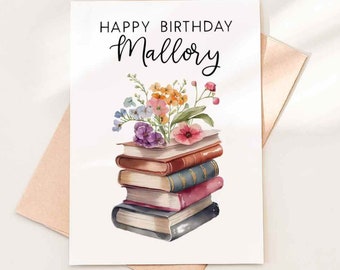 Custom Birthday Card, Personalized Birthday Card, Cute Birthday Card Personalized with Name, Birthday Card With Name, Book Lover Birthday