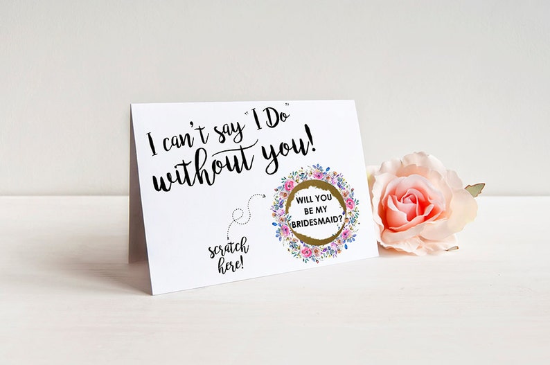 Scratch Off I can't say I Do without you Bridesmaid Proposal Card Maid of Honor, Bridesmaid Ask Card with Metallic Envelope image 1