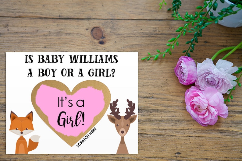 Scratch Off Gender Reveal Personalized Baby Boy or Girl Card Pregnancy Announcement Gender Reveal with Metallic Envelope