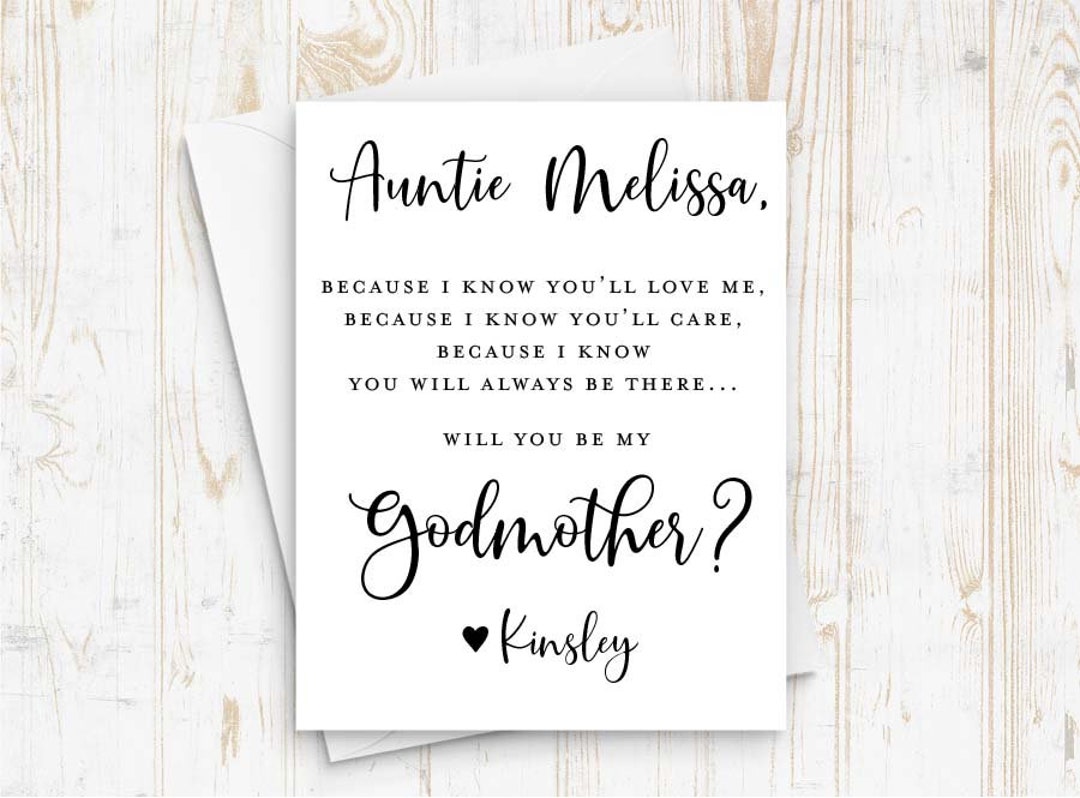 Personalized Will You Be My Godmother Card Godmother Godparents Godfather Asking Card With