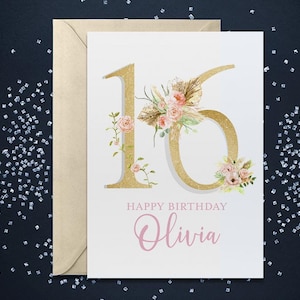 16th Birthday Card, Friend Birthday Card, Personalized with Name, 16th Birthday Card Customized, Sweet Sixteen Birthday Card, Sweet 16
