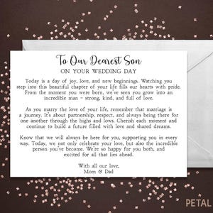 Son Wedding Day Card, For Son, From Parents, Sweet Wedding Card, Keepsake Card, Card for our Son, On your wedding day card for Son