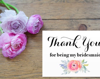 Thank You for being my bridesmaid - Greeting Card Note Card - Thank You Card for Bridesmaid with Metallic Envelope Wedding Stationery