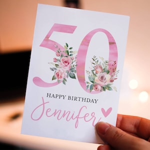 50th Birthday Card, Friend Birthday Card, Personalized with Name, 50th Birthday Card Customized, Fifty Birthday Card, Fiftieth Birthday