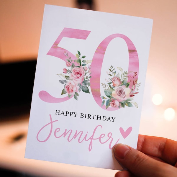 50th Birthday Card, Friend Birthday Card, Personalized with Name, 50th Birthday Card Customized, Fifty Birthday Card, Fiftieth Birthday