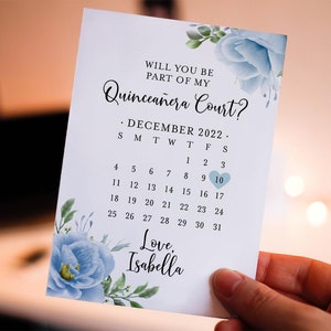 Will you be part of my Quinceañera Court? Calendar Quinceañera Court Proposal Card, Quinceañera save the date, cards for Quinceañera Court