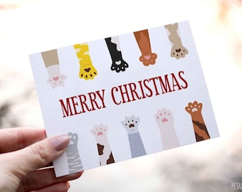 Cat Christmas Card, Cat Merry Christmas Card, 2025 Christmas Card, Cat Card, Cat Paw Christmas Card, Happy Holidays, Card for Cat Lovers