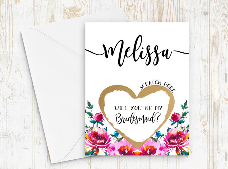 Maid of Honor SET OF 4 or more Scratch-Off Will you be my Bridesmaid Cards Matron of Honor Bridesmaid Ask Card with Metallic Envelope