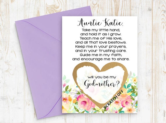 Card Scratch Off Will you be my Godmother Godmother Godparents Godfather Asking card with Metallic Envelope
