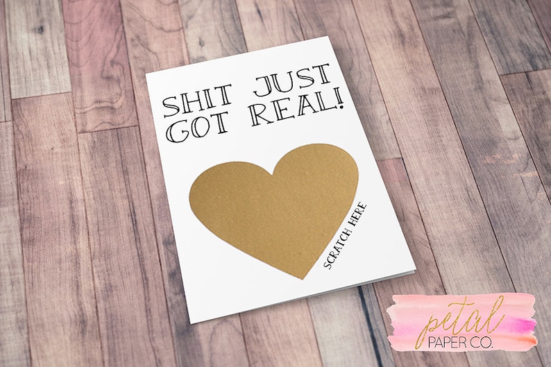 Scratch Off Sh*t just got real We/'re Pregnant Bun in the Oven Card Pregnancy Announcement We/'re Expecting w Metallic Envelope