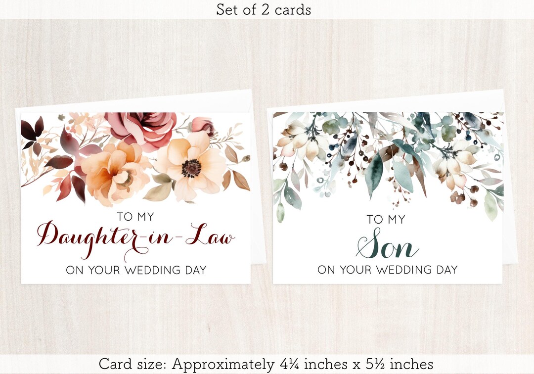 Son and Daughter in Law Wedding Day Cards Bundle, Set of 2, to My Son