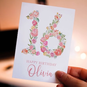 16th Birthday Card, Friend Birthday Card, Personalized with Name, 16th Birthday Card Customized, Sweet Sixteen Birthday Card, 16th Bday