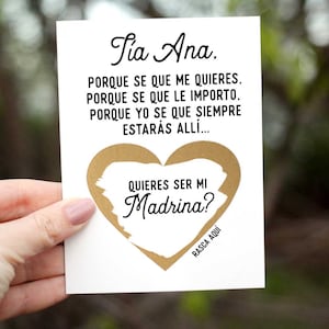 Spanish Godmother Madrina Proposal Scratch Off Card - Madrina Card - Quieres ser mi Madrina? Card with Metallic Envelope Spanish Card