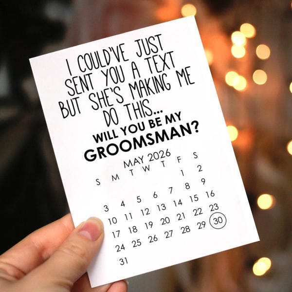 Tarjeta divertida para padrinos de boda, tarjeta de propuesta con calendario para padrinos de boda: padrino, padrino de boda, portador de anillos, dama de honor, hombre de honor, tarjetas para padrinos de boda