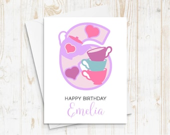 Tea Party Birthday Card, For Granddaughter, For Niece, For Daughter, Girl Birthday Card, Personalized with Name, Baby Birthday Card