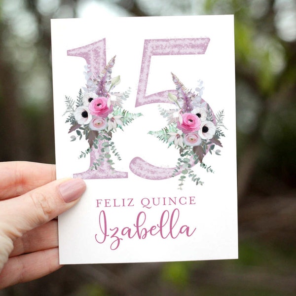 Quince Card, 15th Birthday Card, Quinceanera Birthday Card, Personalized with Name, 15th Birthday Card, Quince Birthday, Feliz Quince card