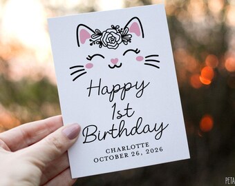 Cat Birthday Card, For Granddaughter, For Niece, For Daughter, Girl Birthday Card, Personalized with Name, Baby Birthday Card, Birthday