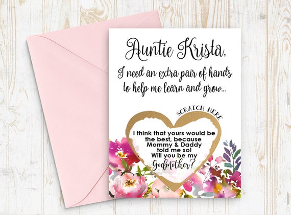 Card Godmother Godparents Godfather Asking card with Metallic Envelope Scratch Off Will you be my Godmother