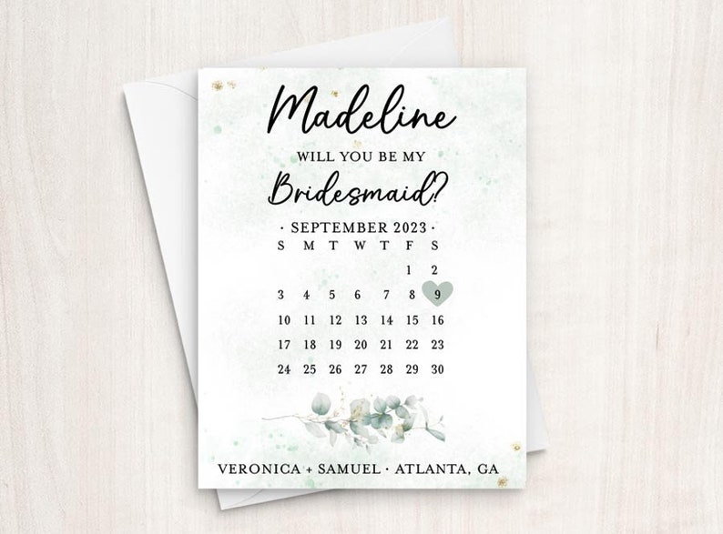 Bridesmaid Proposal Calendar, Save The Date, Bridesmaid Calendar Card, Will you be my Bridesmaid wedding date card for bridesmaid box image 1