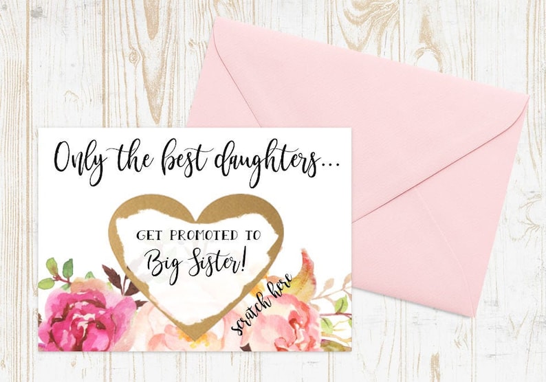 Scratch Off Card Pregnancy Reveal to Daughter only the best daughters get promoted Pregnancy Announcement Big Sister to be card