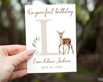 1st Birthday Card Baby Boy, Boy Birthday Card, Personalized with Name, Deer Birthday Card for Boy, One Birthday Card, First Birthday card