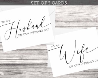 Wedding Day Cards Bundle SET OF 2 To my Wife on our Wedding Day, To my Husband on our Wedding Day Cards - Bride and Groom Cards Wedding Day