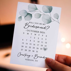 Bridesmaid Proposal Calendar, Save The Date, Bridesmaid Calendar Card, Will you be my Bridesmaid? wedding date card for bridesmaid box