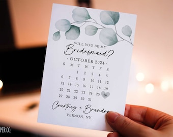 Bridesmaid Proposal Calendar, Save The Date, Bridesmaid Calendar Card, Will you be my Bridesmaid? wedding date card for bridesmaid box