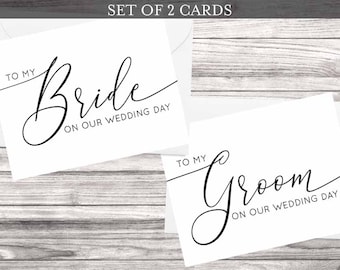 Wedding Day Cards Bundle SET OF 2 To my Bride on our Wedding Day, To my Groom on our Wedding Day Cards - Bride and Groom Cards Wedding Day