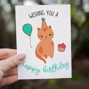 Happy Birthday Cat Birthday Card, Birthday Card, Cute Cat Card, Card For Best Friend&#39;s Birthday, Cat Birthday Card
